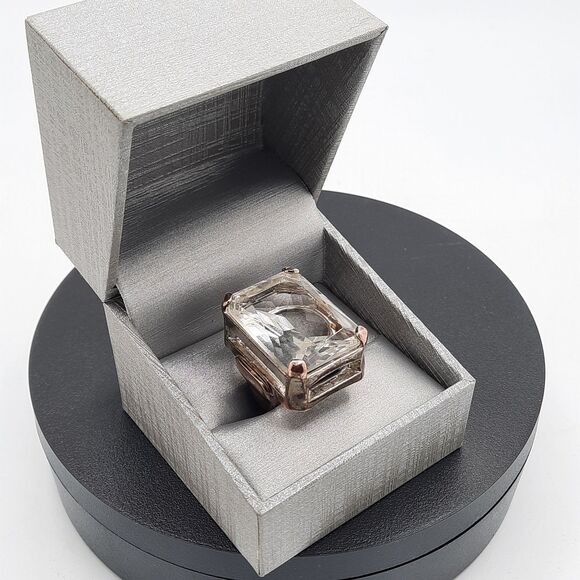 Vtg Chunky Swarovski Emerald Cut Cocktail Ring w/Silver-Toned over Copper Size 7 - Picture 3 of 12